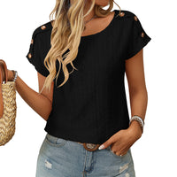 Womens Crew-neck Hollow-out Short-sleeve T-shirt