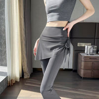 Womens Solid-Color Mock Two-Piece Cropped Flare Pants With Drawstring
