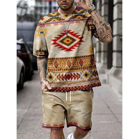 3D digital printed men's casual short sleeved shorts set