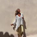 Womens Fashion V-Neck Loose-Fitting Knitted Pullover Sweater