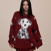 Red Plush Puppy Couple Sweater Artificial Mink Fur Sweater