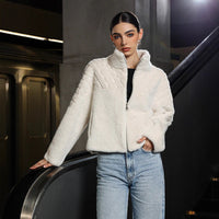 Women's Solid Color High Neck Long Sleeved Thick Coat