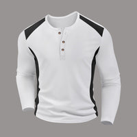 Men's Waffle-Weave Two-Tone Turtleneck Button-Up Long-Sleeve Top