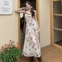 Butterfly Floral Dress French-style Slip Dress Women's Summer