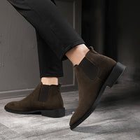 Men's leather pointed toe high-top boots