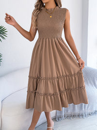 Casual Sleeveless Ruched Waistline Flounce Maxi Dress