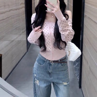 Polka Dot Long Sleeve Diagonal Cardigan Sweater Women's Casual Coat