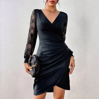 Womens Slim-fit Lace Long-sleeve Dress