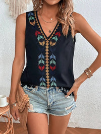 European And American Women's Summer V-Neck Embroidered Patchwork Hem Vest Top