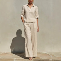 Women's Solid-Colored Casual Linen Two-Piece Set