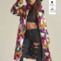 Women's Rainbow Fur Collar Imitation Fur Mid-length Coat