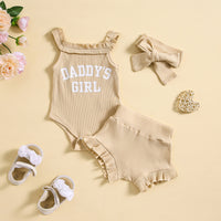 Girls Sling Romper Letter Printed Shorts Headscarf Suit
