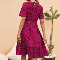 Womens Fashion Polka-Dot Crew-Neck Short-Sleeve Dress