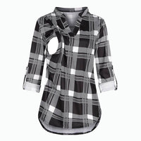 Plaid Printed Pregnant Woman Breastfeeding V-neck Long Sleeve Top