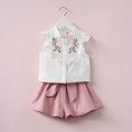 Two Piece Floral Embroidered Jacket With Bow Shorts
