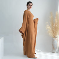 Ice-silk Crinkle-waist Batwing-sleeve Maxi Dress