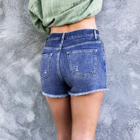 Stylish Breasted Shredded Stretch Jeans Shorts