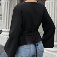 Flared Long Sleeve Pullover Women's Clothing