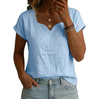 Women's Casual Solid Color Short-Sleeve T-Shirt Heart-Neckline Simple Top