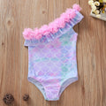 Fish scale printed petal one-piece swimsuit girl XH1826