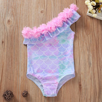 Fish scale printed petal one-piece swimsuit girl XH1826