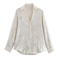 Women's Lapel V-neck Bronzing Long-sleeved Shirt