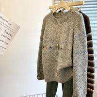 Women's Floral Embroidered Pullover Sweater Loose Lazy Style