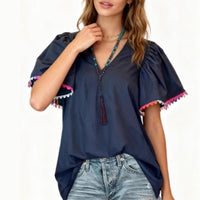 Fashionable V-neck Short-sleeve Shirt Top For Women
