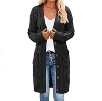 Knitted Long Cable-Knit Sweater Womens Loose Cardigan Coat