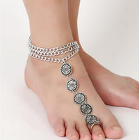European and American fashion personality retro carved three layer even exaggerated fringed Anklets toe foot ornaments