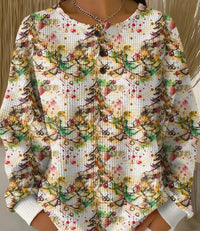 Retro 3D Digital Print Three-button Stand Collar Top