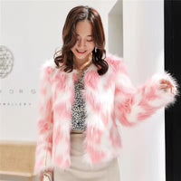 Fox fur round collarless short coat