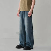 Mens Straight-Leg Relaxed-Fit Vintage Blue Denim Jeans In American Style