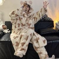 Coral Velvet Pajamas Female Long Velvet Lining Thickened Loungewear Suit
