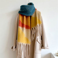Scarf Simple Color Stitching Thickened Warm