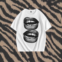 Tooth Drill Mouth Trendy Brand Short-Sleeve Loose Hip-Hop Streetwear Casual Couple T-Shirts