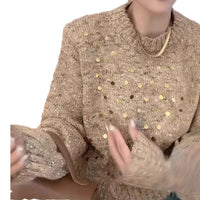 Sequined Round Neck Sweater Women's Loose And Lazy Style Design Sweater