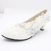 White High-heeled Wedding Shoes Lace Rhinestone Bridal