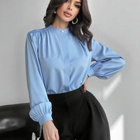 Blue, Relaxed-fit Workwear Top With A Stand-up Collar And A Luxurious Silk-like Texture