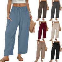 Women's Linen Pants With Belt And Pockets