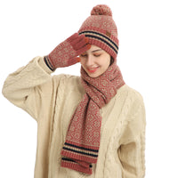 Three-piece Winter New Knitted Warm Woolen Hat Scarf And Gloves