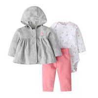 Baby's Long Sleeve Romper Hooded Sweater Pants 3 Piece Set