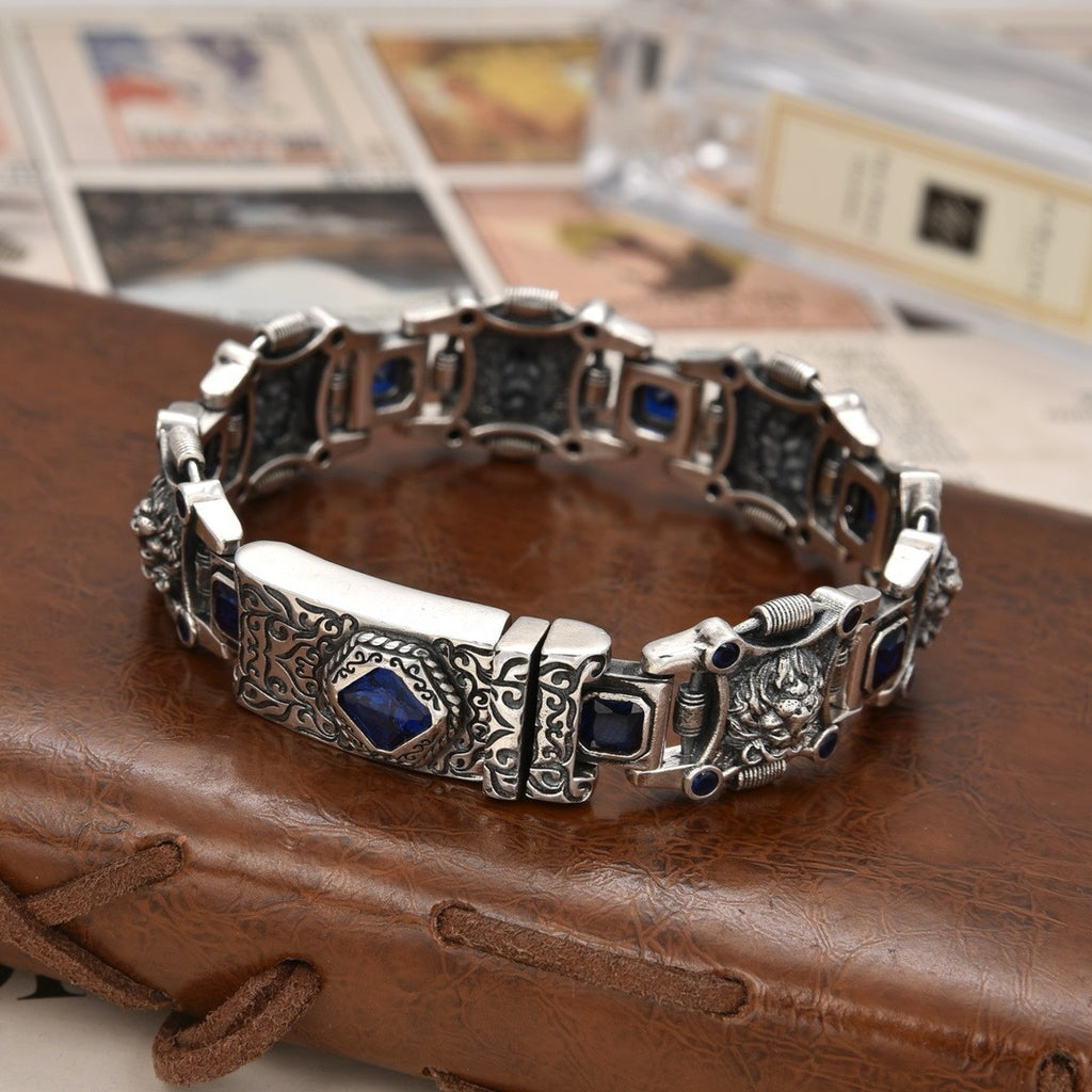 Sterling Silver LION Zircon Bracelet For Men