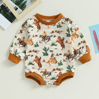 Cactus Print Round Neck Long Sleeve Jumpsuit