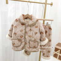 Children's Pajamas Three-layer Thickened Coral Fleece Suit