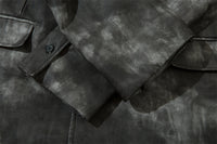 Men's Autumn Tie-dye Contrast Color Suit Collar PU Leather Jacket Coat