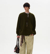 Men's Loose And Versatile Niche Designforward Henley Knit Sweater