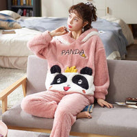 Pajamas Women Winter Plush Coral Fleece Korean Style Long Sleeves