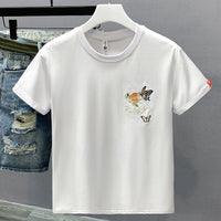 Butterfly Embroidered Crew-Neck T-Shirt For Men