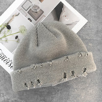 Personality Hoop Hole Wool Knitted Warm Hat